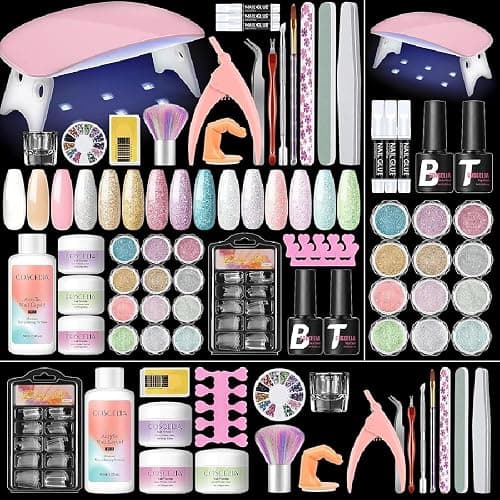 COSCELIA Acrylic Nail Kit for Beginners with Everything Nude Pink Clear Acrylics Powder with u v Light Glitter Decorations Professional Nails Kit Acrylic Set Gift for Women - Image 1