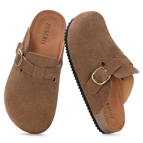 Kids Suede Clogs Boys Girls Cork Footbed Potato Shoes Classic Slip On Leather Mules Children Indoor Outdoor Sandals with Adjustable Buckle - Image 1