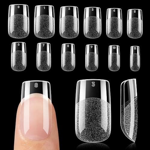 UNA GELLA Nail Tips Short Square, Pre-buff Matte Gel Nails Tips Short Square Nail Tips 120pcs Clear Full Cover False Fake Nails for Nail Extensions DIY Home Salon 12 Sizes for Women - Image 1