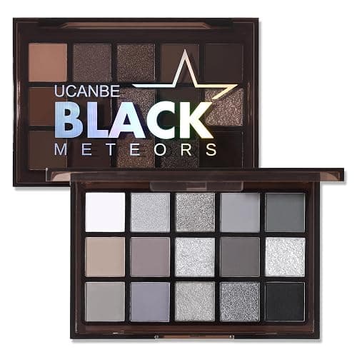 UCANBE Smokey Black Eyeshadow Palette, 15 Colors Dark Shimmer Matte Metallic Makeup Pallet, High Pigmented Gray Silver Sombras De Ojos Kit for Daily and Halloween - Image 1