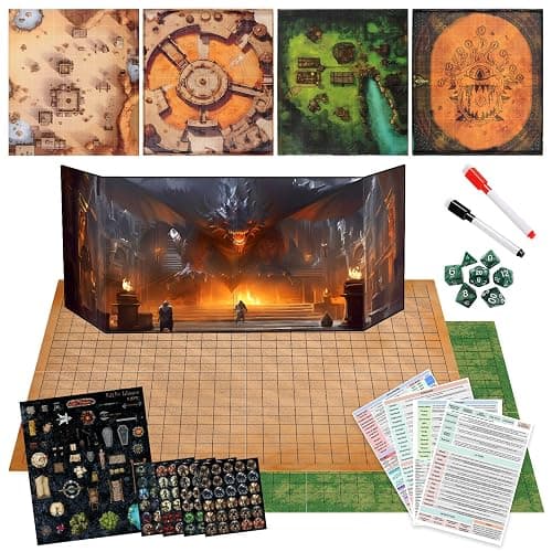 CZYY RPG Starter Set, Foldable Battle Mat, DM Screen, Game Tokens & Dice | 2-Sided Wet & Dry Erase Terrain Map, Scenery Pieces & Marker Pens, DND Starter Accessories, Gift for Player & Dungeon Master - Image 1