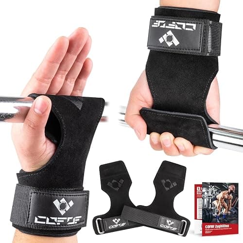 Weight Lifting Wrist Straps, Double Layer Leather Weight Lifting Hand Grips For Deadlift and Powerlifting,Adjustable Neoprene Padded Gym Workout Weightlifting Hooks for Men and Women(Pair) - Image 1
