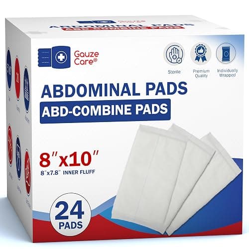 GauzeCare Sterile Abdominal- ABD Combine Pads| 24-Pack, 8x10 Inches| Extra Absorbent & Thick, Individually Wrapped Wound Dressing, First Aid Pads| Surgical-Grade, Nonstick- for Heavy Leakage, Post Op - Image 1