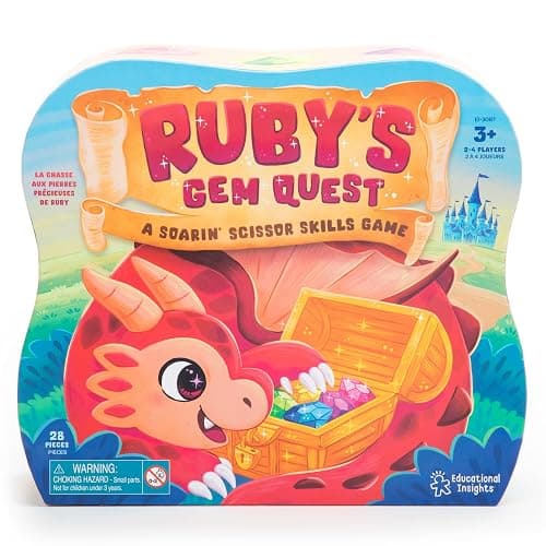 Educational Insights Ruby's Gem Quest - Preschool Fine Motor Board Game for Kids, Learning Scissor Skills & Color Matching, Fun Family Game Night, Therapy Games & Tweezer Toys, for 2-4 Players Ages 3+ - Image 1