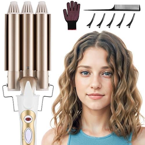DazSpirit 3 Barrel Hair Wavers for Long/Short Hair, 22 mm Hair Curler Mermaid Crimper with 2 Temperature Control, Wave Curling Wand for Hair Styling Appliances - Image 1