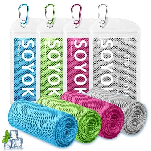 4 Packs Cooling Towel, 40" x 12" Microfiber Cooling Towels for Neck and Face, Soft Breathable Gym Towel for Working Out with Waterproof Bag & Carabiner, Sweat Towels for Running, Yoga, Travel, Climb - Image 1