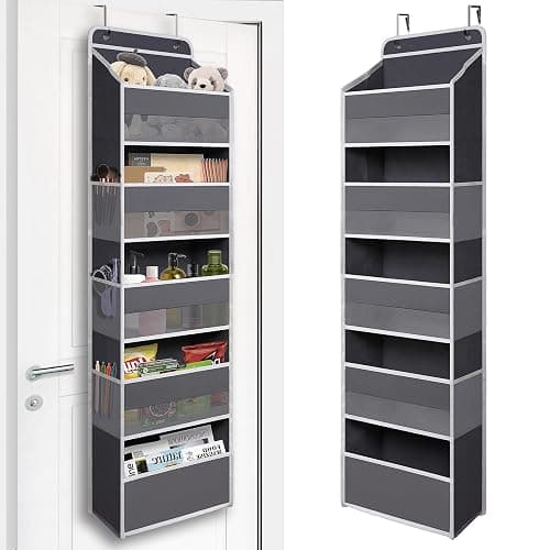 TYMENSH Over Door Organizer with 5 Large Pockets, Heavy Duty Hanging Organizer Storage, Closet Bathroom Nursery Bedroom Dorm, Toys Cosmetics Sundries and Baby Essentials, Gray - Image 1