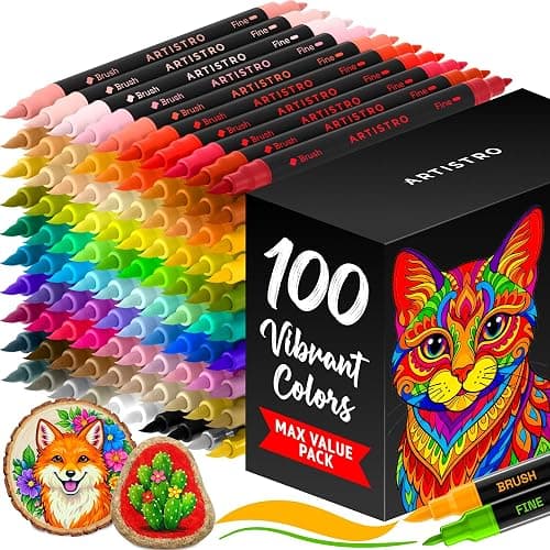 ARTISTRO 100 Dual Tip Acrylic Paint Markers, Paint Pens, Drawing Markers for Textile, Rock, Glass, Wood, Paper, Ceramic, Canvas, DIY - Art Supplies Kit for Kids and Adults (Brush + Fine) - Image 1