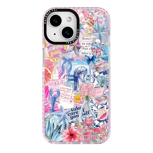 ChiCaseVer for iPhone 15 Case, Coastal Collage Pattern with Romantic Quote, Cute Soft Slim TPU Compatible with MagSafe, Military-Grade Drop Protection & Camera Protection for Women Girls - Image 1
