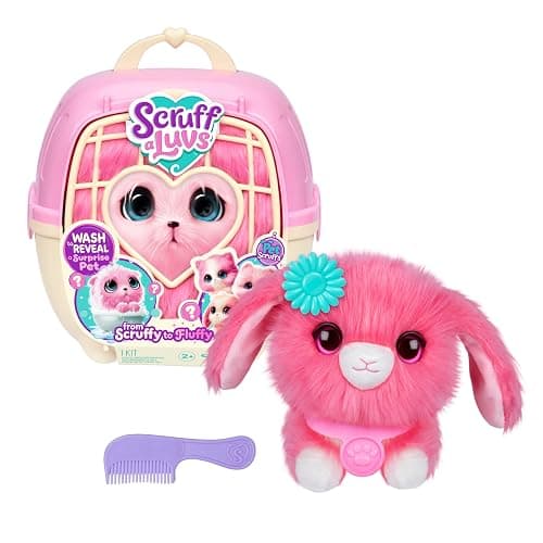 SCRUFFALUVS Pink Surprise Pet, Mystery Plush Toys, Stuffed Animals, Wash to Reveal 1 of 3 Rescue Pets: Puppy, Bunny, or Kitty - Includes 8.7" Deluxe Pet Carrier - Styles May Vary - Image 1