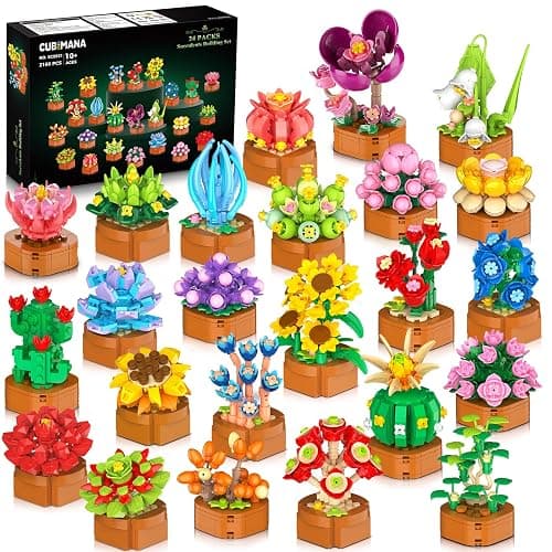 CUBIMANA 24 Pack Flowers Botanical Mini Building Set for Adults Kids 6-12+ | Tiny Flower 3.6MM Block Toy with Pot, Home Office Decor, DIY Craft Kit, Party Favors Birthday Gift for Women Family & friends - Image 1