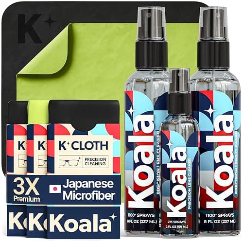 Koala Eyeglass Lens Cleaner Spray Kit | (2x) 8oz + (1x) 2oz Glasses Cleaner Bottle + (3x) Microfiber Cloth | Alcohol Free Eyeglasses, Screen, and Camera Cleaning Kit (6 Piece Set) - Image 1