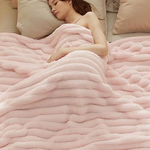 Bedsure King Size Blanket for Bed - Super Soft Cozy Blankets for Women, Cute Large Fleece Throws for Girls, Pink,108x90 Inches, Wider Striped Design - Crystal Pink - King (108" x 90") - Image 1