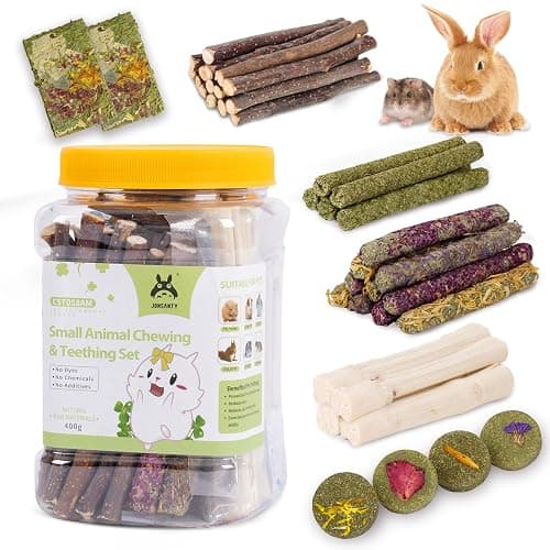 50-60 PCS Natural Rabbit Chew Toys, Treats, Timothy Sticks, Apple Sticks, Sweet Bamboo for Guinea Pig, Hamster, Chinchilla, Rat, Small Animals - Image 1