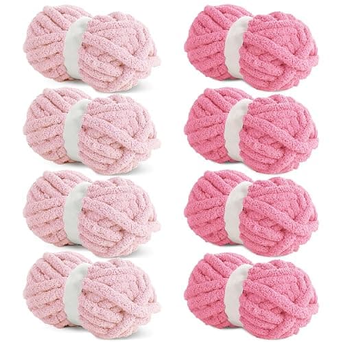 HOMBYS 8 Pack Assorted Chunky Yarn for Crocheting,Super Bulky Large Soft Fluffy Yarn,Plush Fuzzy Yarn,Thick Chenille Yarn for Hand Knitting/Arm Knitting,4 Pink,4 Rose Red(27yds,8 oz Each Skein) - Image 1