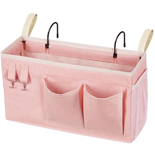 Loghot Bedside Caddy/Bedside Storage Bag Hanging Organizer for Bunk and Hospital Beds,Dorm Rooms Bed Rails,Can be Placed Glasses,Books,Mobile Phones,Keys (Light Pink) - Image 1