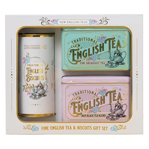 New English Teas Vintage Victorian Tea & Cookies Gift Set with 80 Fine English Teabags, 2 Tea Caddies and Luxury Cornish Cookies - Image 1