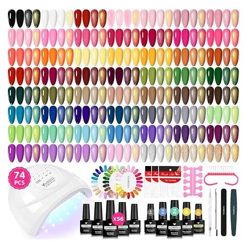 VANREESA Gel Nail Polish Kit with U V Light 74 Pcs Gel Polish Nail Set 56 All Seasons Colors Nail Polish Set + Base and 4 Effects Top Coat with Manicure Tools Complete Nail Kit Gifts for Women - Image 1