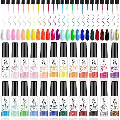 SXC Cosmetics 24-Color Gel Liner Set for Nail Art - With Built-in Thin Brush for Swirl Nail Designs and Soak-Off Gel Polish - Image 1