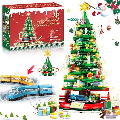 Christmas Tree Building Set for Kids, Christmas Tree 2024 Collectible Holiday Building Block Home Decor with Light, Tabletop for Boys, Girls and Adults, 888Pcs, Deep Green - Image 1