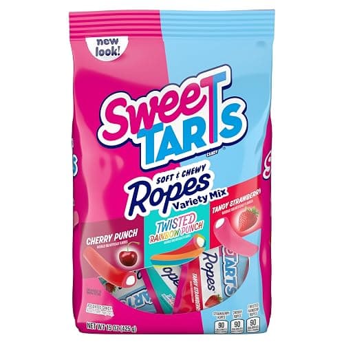 SweeTARTS Ropes Candy, Variety Mix, Cherry Punch, Twisted Rainbow Punch, Tangy Strawberry, Soft and Chewy, 15 oz - Image 1