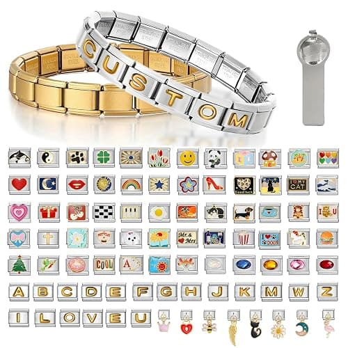 Custom Italian Charm Bracelet, 10/15/20 Personalized Charms in 100+ Designs, Stainless Steel Adjustable Link Bracelet with Tool, Customized Diy Gifts for Women/Men - Image 1