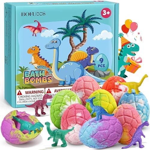 Bofuoos Dinosaur Bath Bombs with Surprise Toys 9 Pack, Safe Natural Ingredients Gifts for Kids, Birthday Advent Calendar Christmas Gifts Stocking Stuffers for Boys and Girls (36+ Months) - Image 1