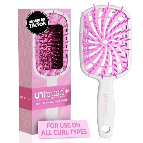 FHI Heat UNbrush Plus — Curly Hair Brush for Gentle & Effective Detangling on Wet or Dry Fragile Hair Types — Detangler Brush w/ 84 UltraFlex Bristles, Ultra-light, Vented, Anti Static Hairbrush - Bubble Gum - Image 1