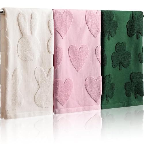 Remagr 3 Pcs Seasonal Hand Towels Set Holiday Jacquard Bath Towels Heart Valentine's Day St. Patrick's Day Easter 29.5 x 13.8 Soft 100% Cotton Kitchen Towel Gift for Home Bathroom Spring Decor - Image 1