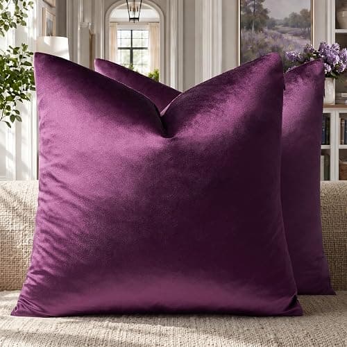 GIGIZAZA Purple Decorative Velvet Decorative 18x18 Throw Pillow Covers for Sofa Bed 2 Pack Soft Cushion Cover - Image 1