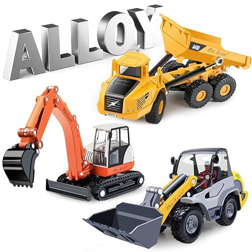 iPlay, iLearn Heavy Duty Construction Site Playset, Metal Dump Truck, Excavator Digger Backhoe, Tractor Bulldozer Diecast Vehicle, Outdoor Sandbox Car Toy, Birthday Gift 3 4 5 Year Old Boy Kid Toddler - Image 1