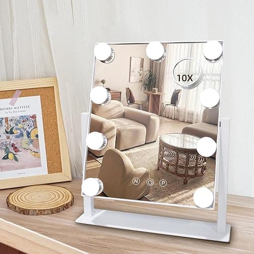 SLIMOON Hollywood Vanity Mirror with Lights, 9 Dimmable LED Bulbs Lighted Makeup Mirror with Detachable 10X Magnification Mirror, 1200mAh Rechargeable, 3 Color Lights, Gifts for Women Mom Teen Girls - Image 1