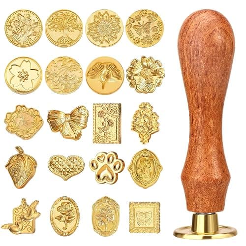 Draupnir Wax Seal Stamp Kit, 21pcs Vintage Classic Sealing Wax Stamp Heads with Wooden Handle, Gold, Ideal for Wedding, Party Invitations, Gift Wrapping - Image 1