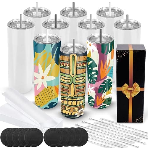 Joyclub Sublimation Tumblers Blanks 20 oz 10 Pack Skinny Straight Tumblers Bulk Stainless Steel Insulated Sublimation Cups with Lid and Straw, Gift Box - Image 1