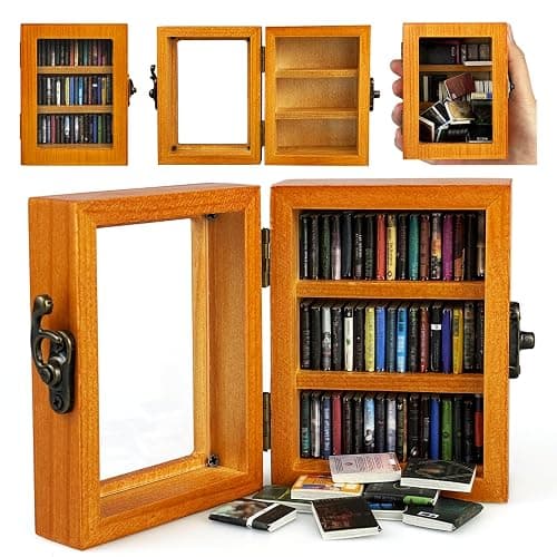 WAIZHIUA Anxiety Mini Bookshelf Ornament - Shake Away Your Anxiety Miniature Book Library With 60pcs Mini Books for Book Lovers Home Room Office Decor (Brown) - Image 1