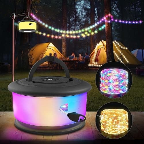 Camping String Lights,2 in 1 Upgraded 32.8FT Rechargeable Tent Lights String with 19 Lighting Modes,Quick Storage Camping Lights,Portable LED Lamp for Bedroom Yard Decor Christmas Camping(Black) - Image 1