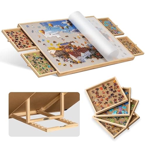 Becko US 1000-Pc Tilting Puzzle Board with 4 Drawers & Cover, Adjustable Jigsaw Puzzle Table with Built-in Easel/Stand, Portable Boards with Puzzles Storage for Adults, with Flannel Tabletop - Image 1