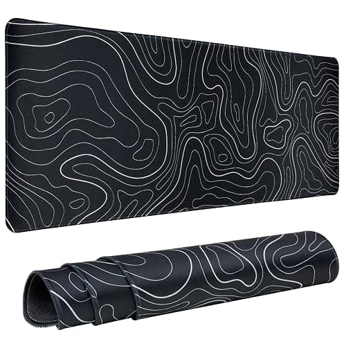 Gaming Mouse Pad Large 31.5 x 11.8in Topographic Keyboard Mousepad for Non-Slip Base and Stitched Edge, Extended Desk Pad XL Desk Mat (Black) - Image 1