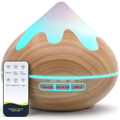 Essential Oil Diffuser for Home 500ML, Ultrasonic Large Diffuser Oil Machine with Remote Control, Aromatherapy Diffusers for Home Office Room, Aroma Diffuser with 14 Color LED & 2 Mist Mode, Brown - Image 1