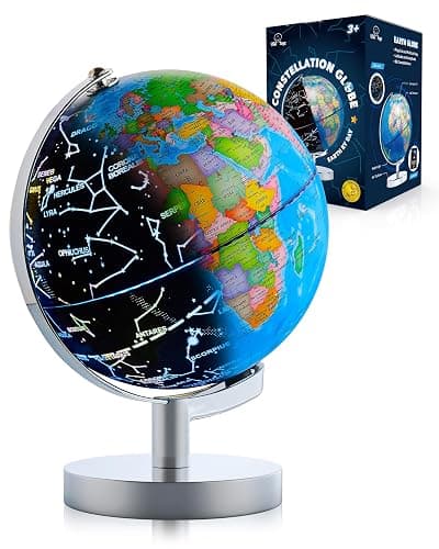 USA Toyz Illuminated Globe for Kids Learning- 3-in-1 STEM Globes of the World with Stand, Constellation Map, Built-in LED Night Light Desk Globe Lamp, Non-Tip Metal Base, 9.75” Tall, 7 Inch Diameter - Image 1