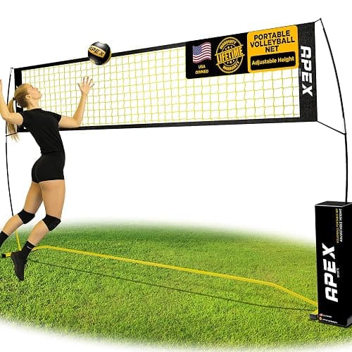 Apex Sports Volleyball Net Training β 12' Wide, Portable Adjustable Height 7.4' to 8' β Includes Ground Stakes, Carry Bag β Indoor & Outdoor Use, Designed by Pro Athletes for Peak Performance - Image 1