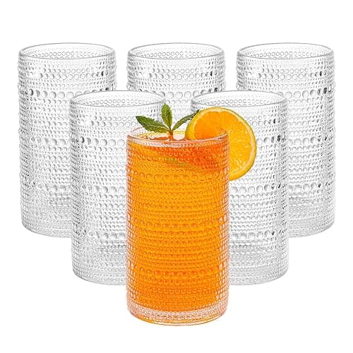 HEFBCOMK Large Vintage Hobnail Drinking Glasses Set of 6, 16oz Clear Highball Glasses Cups, Kitchen Water Glasses Cup, for Cocktail, Juice, Whiskey, Milk and Various Mixed Drinks - Image 1