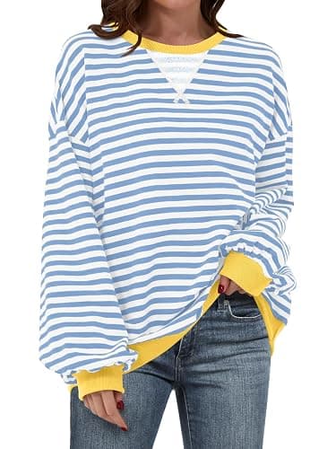ANRABESS Women Striped Sweatshirts Oversized Crewneck Long Sleeve Shirts Y2K Pullover Top 2025 Fall Outfits Fashion Clothes - Image 1