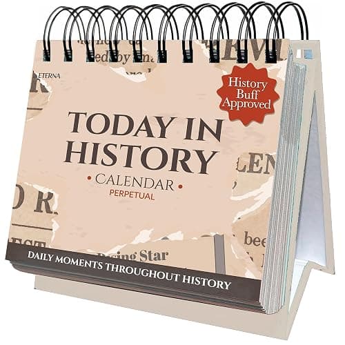 Today in History Perpetual Calendar | Daily World History Facts Desktop Calendar, This Day In Amazing History Trivia Facts & Achievements | History Buff Gift Page A Day Box Calendar with Historical Info For Every Day of The Year - Image 1
