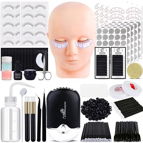Eyelash Extension Kit for Beginners, Professional Lash Extension Kit with Mannequin Head, Lash Starter Kit with Lash Fan, Lash Extension Supplies for Practice Training Kit(Black) - Image 1