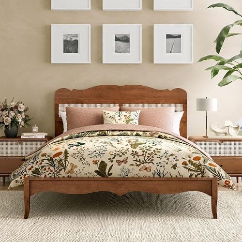 Sophia & William Queen Bed Frame with Adjustable Headboard, Wooden Bed Frame Queen Size, Solid Wood Slats Support, No Box Spring Needed,Brown - Image 1