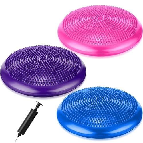 Leitee 3 Pcs Inflated Wobble Cushion Exercise Wiggle Seat for Sensory Flexible Seating Wobble Board Balance Disc Sensory Wiggle Seat Pad for Office Chair with Air Pump - Image 1