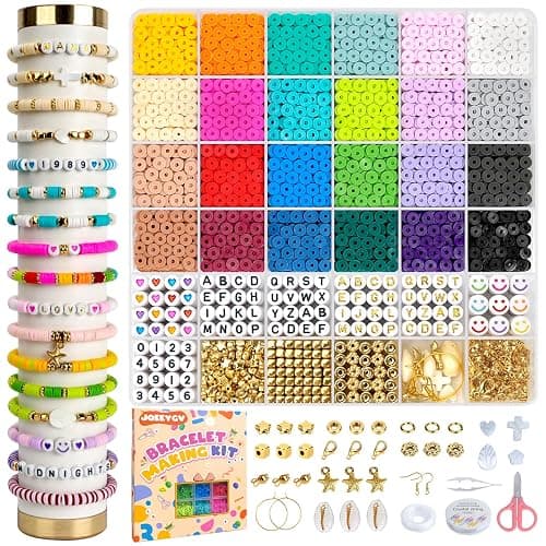JQEEYGV 5500pcs Clay Beads Bracelet Making Kit 24 Colors Flat Preppy Beads for Friendship Bracelet kit with Letter Beads Jewelry Making Set for Beginners Gifts for Girls Ages 6-12 - Image 1