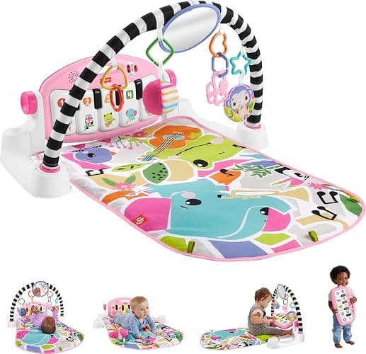 Fisher-Price Baby Playmat Glow and Grow Kick & Play Piano Gym, Pink Musical Learning Toy with Developmental Activities for Newborns 0+ Months - Image 1