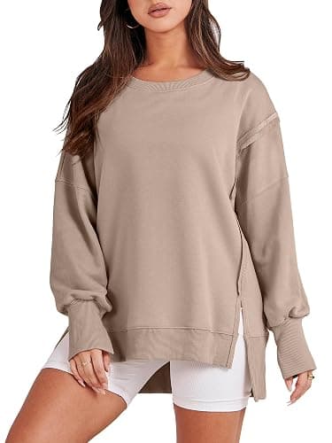 ANRABESS Womens Oversized Sweatshirts Crew Neck Long Sleeve Shirts Casual Loose Slit 2025 Fall Outfits Y2K Teen Girls Clothes - Image 1